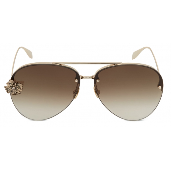 Alexander McQueen - Occhiali da Sole con Gioielli a Farfalla - Oro Marrone - Alexander McQueen Eyewear