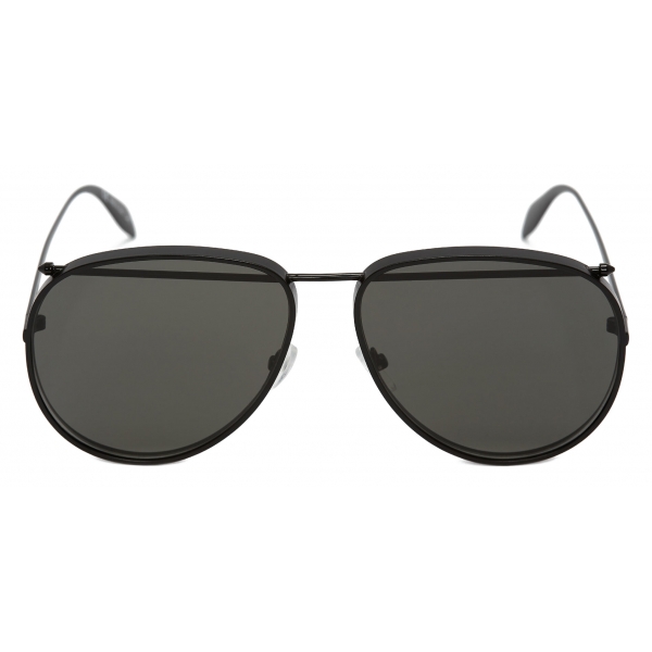 Alexander McQueen - Occhiali da Sole in Metallo Piercing Pilot - Nero Grigio Scuro - Alexander McQueen Eyewear