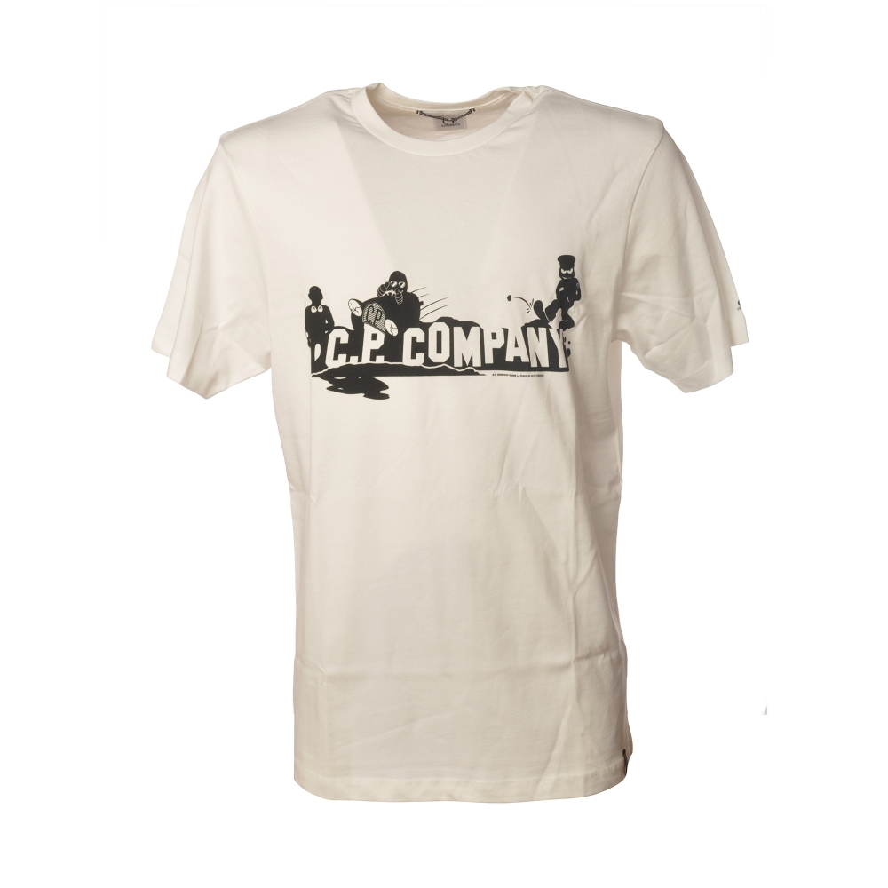 C.P. Company - T-Shirt con Stampa Anteriore - Panna - Maglia - Luxury Exclusive Collection