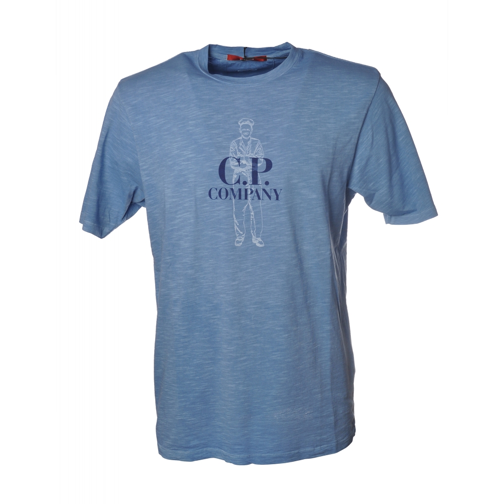 C.P. Company - T-Shirt in Cotone con Stampa - Celeste - Luxury Exclusive Collection