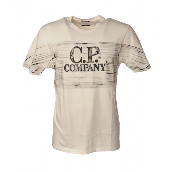 C.P. Company - T-Shirt Girocollo con Stampa Anteriore - Bianco e Nero - Luxury Exclusive Collection