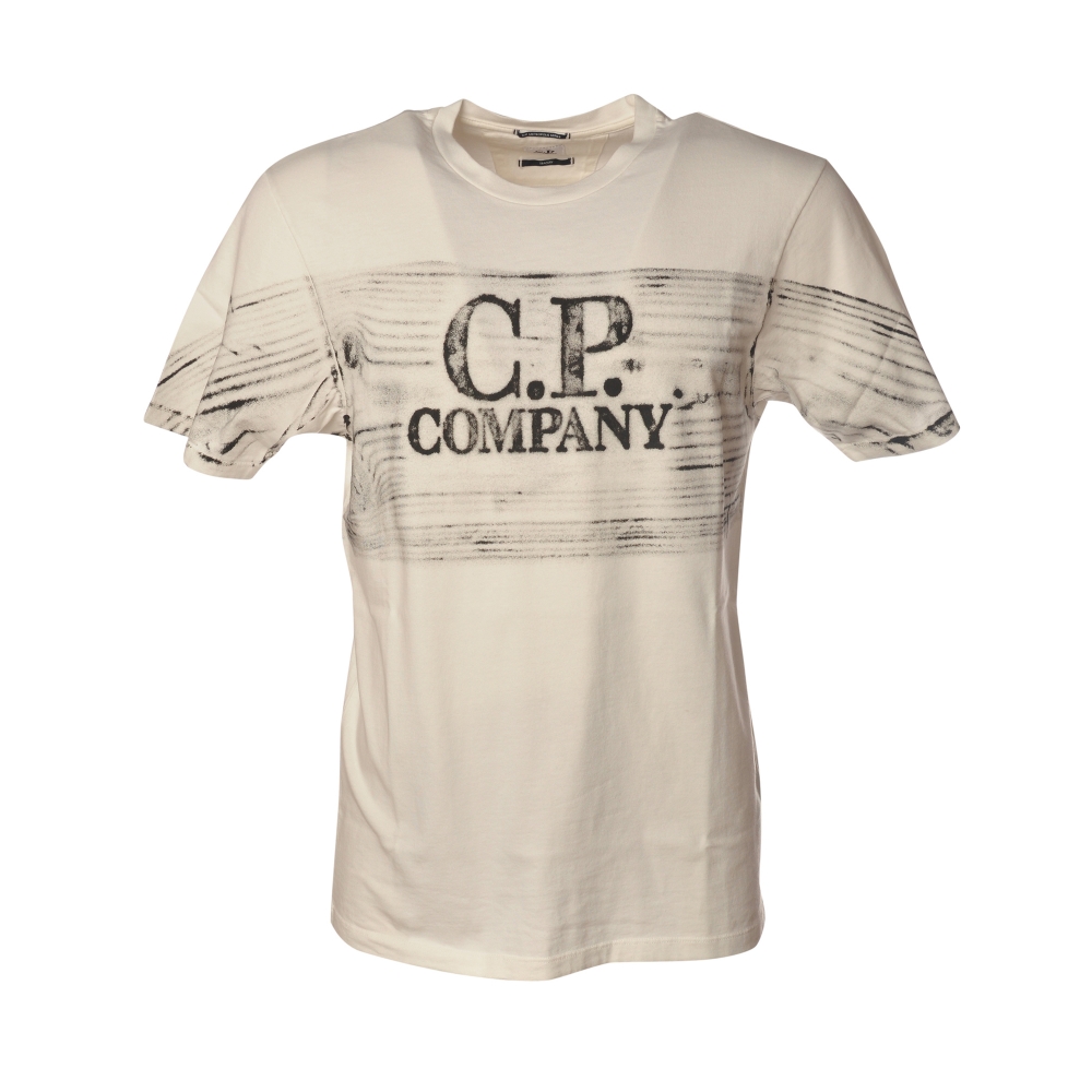 C.P. Company - Crewneck T-Shirt with Front Print - Black and White - Luxury Exclusive Collection