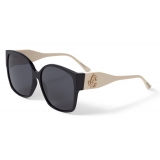 Jimmy Choo - Noemi - Black and Ivory Square-Frame Sunglasses with Crystal JC Logo - Jimmy Choo Eyewear