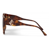 Jimmy Choo - Noemi - Dark Havana Square-Frame Sunglasses with Crystal JC Logo - Jimmy Choo Eyewear
