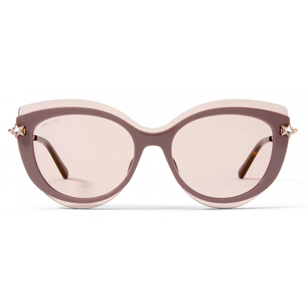Jimmy Choo - Clea - Nude and Copper Gold Cat Eye Sunglasses with Gold Mirror Lenses - Jimmy Choo Eyewear