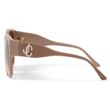 Jimmy Choo - Noemi - Nude Glitter Square-Frame Sunglasses with Crystal JC Logo - Jimmy Choo Eyewear