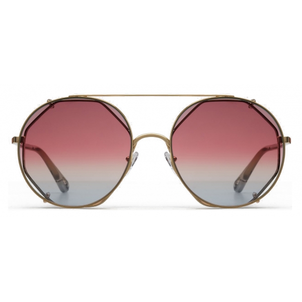 Chloé - Demi Metal Sunglasses with Octagonal Base & Round Clip-On Lenses - Gold Blue Red - Chloé Eyewear