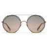 Chloé - Demi Metal Sunglasses with Octagonal Base & Round Clip-On Lenses - Gold Green Pink - Chloé Eyewear