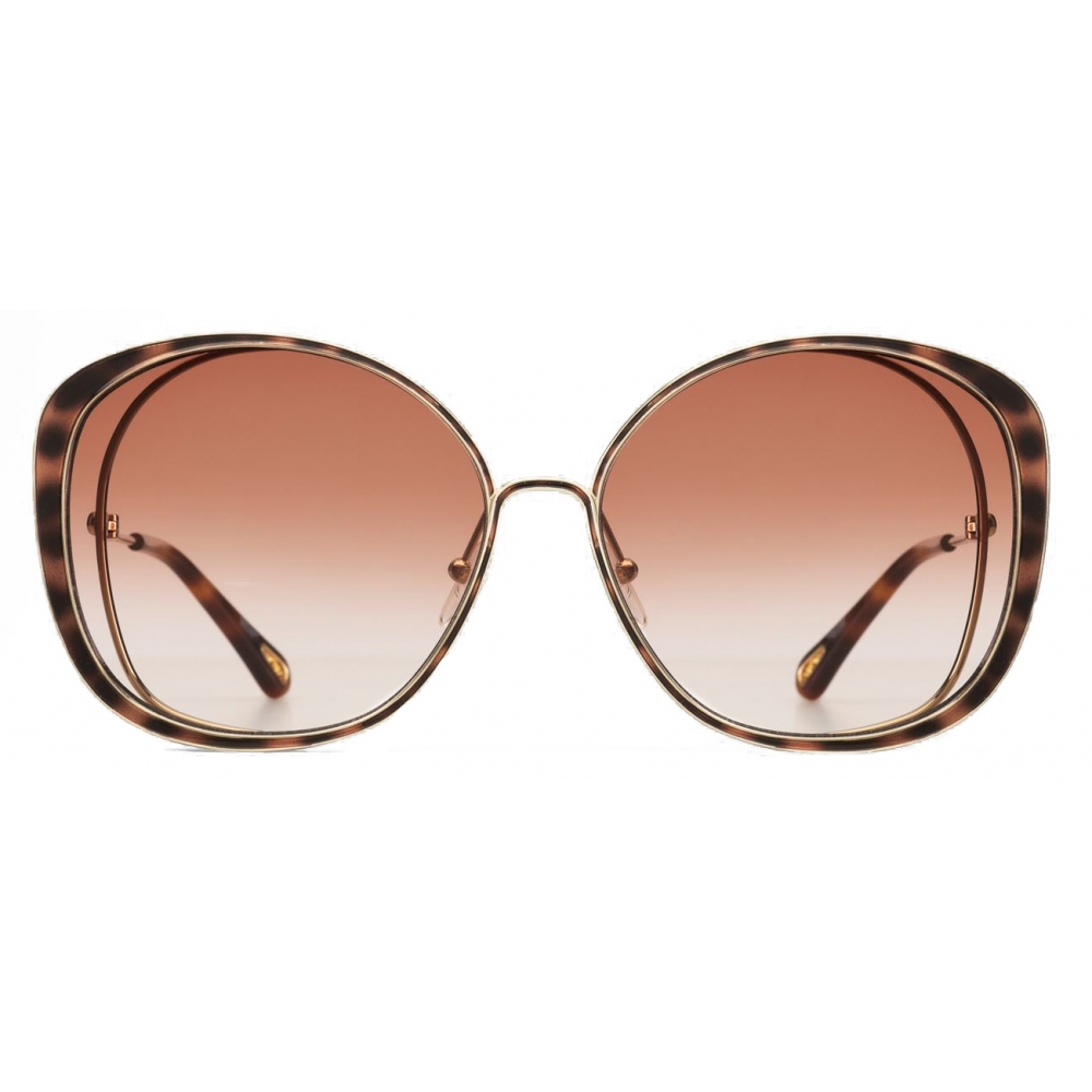 Chloé - Hanah Cat-Eye Metal Sunglasses - Gold Havana Peach - Chloé Eyewear