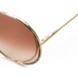 Chloé - Hanah Round Sunglasses in Metal - Gold Havana Peach - Chloé Eyewear