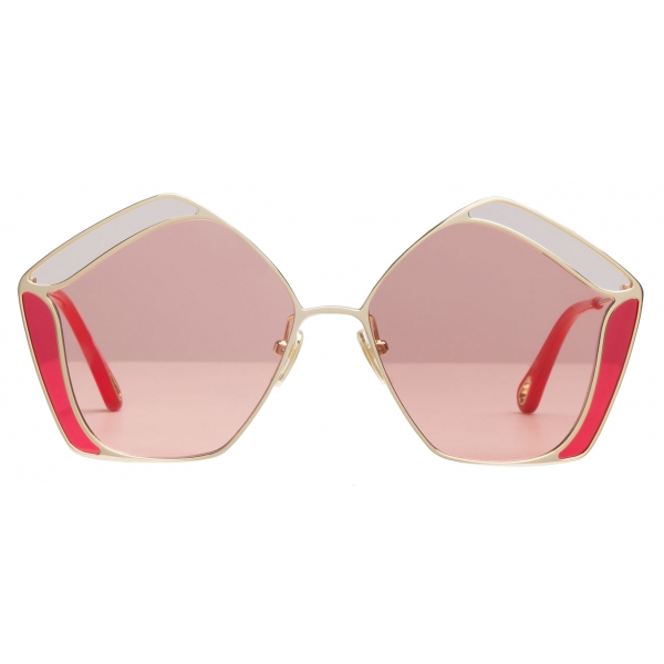 Chloé - Gemma Pentagon Sunglasses for Women in Metal - Gold Pink - Chloé Eyewear