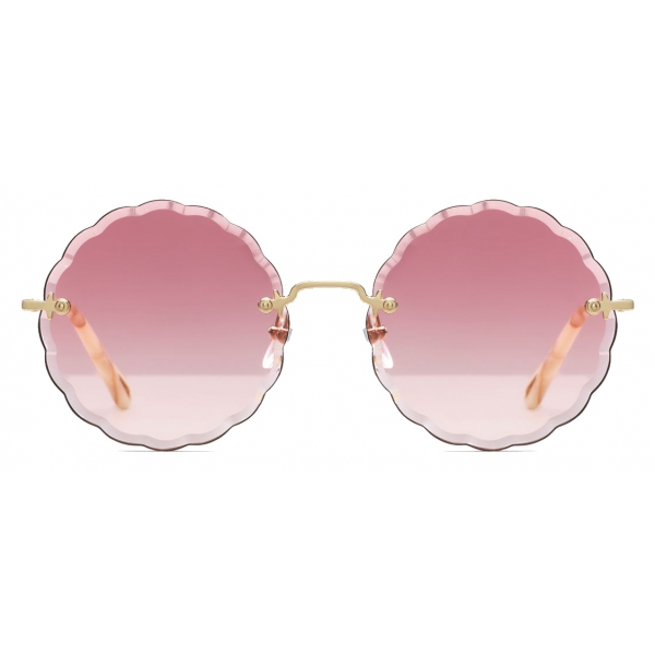 Chloé - Rosie Round Sunglasses in Metal - Gold Pink - Chloé Eyewear