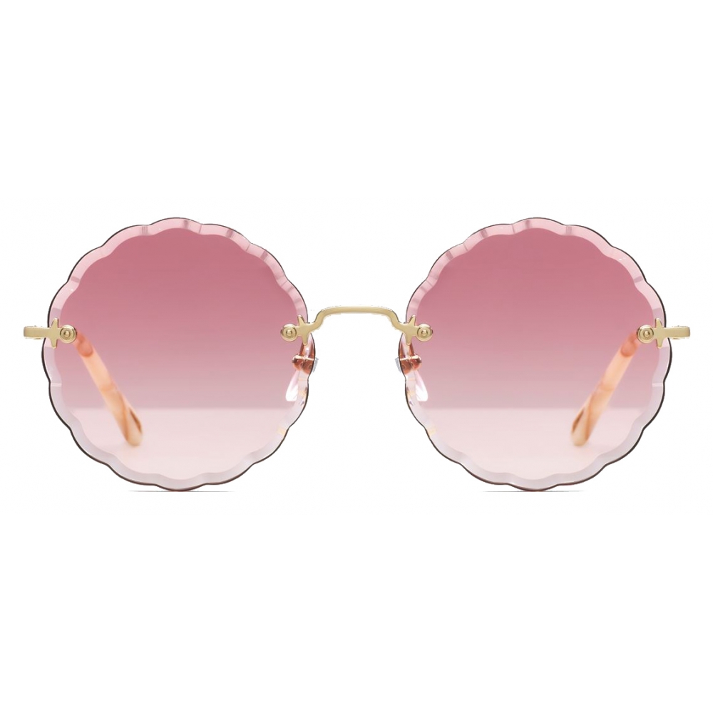 Chloé - Rosie Round Sunglasses in Metal - Gold Pink - Chloé Eyewear
