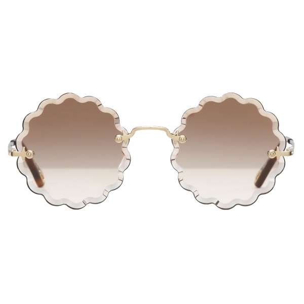 Chloé - Occhiali da Sole Rotondi Rosie Petite in Metallo - Oro Marrone - Chloé Eyewear