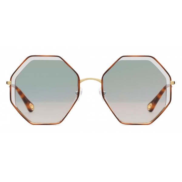 Chloé - Poppy Octagonal Sunglasses for Women in Metal - Gold Havana Green - Chloé Eyewear