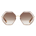 Chloé - Poppy Petite Octagonal Sunglasses for Women in Metal - Gold Havana Brown - Chloé Eyewear