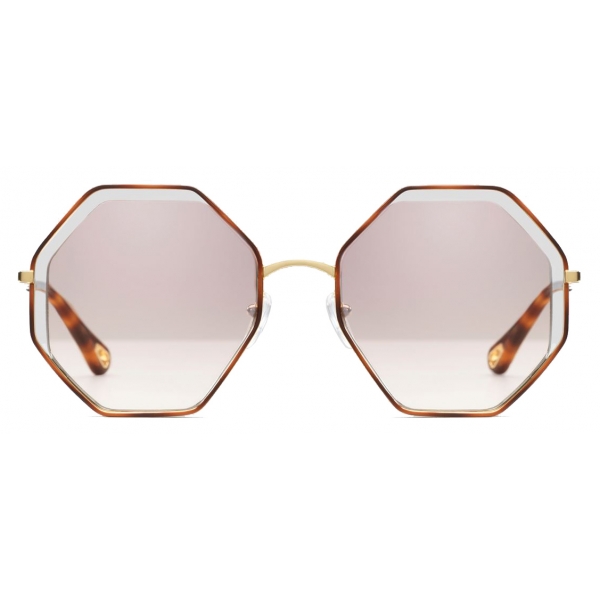 Chloé - Poppy Petite Octagonal Sunglasses for Women in Metal - Gold Havana Nude - Chloé Eyewear