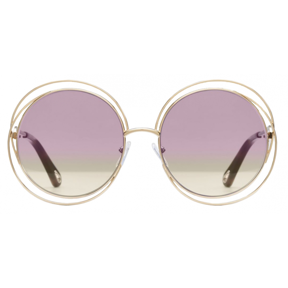 Chloé - Carlina Round Sunglasses in Metal - Gold Mauve Yellow - Chloé Eyewear
