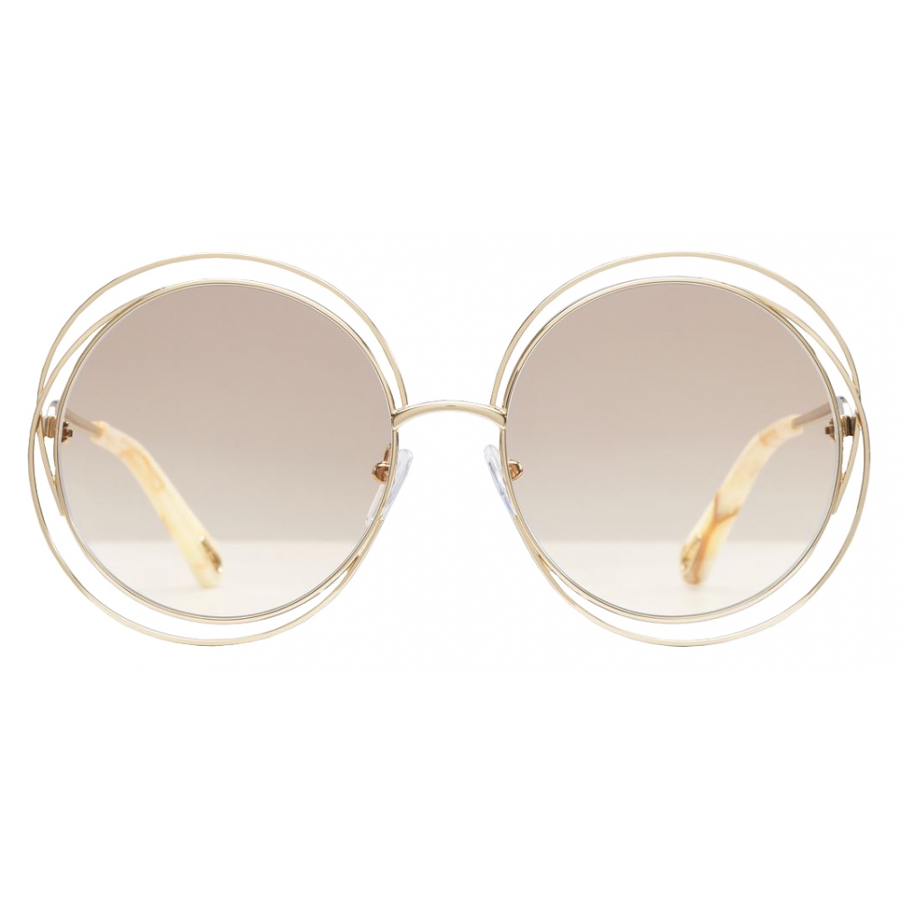Chloé - Carlina Petite Round Sunglasses in Metal - Gold Beige - Chloé Eyewear