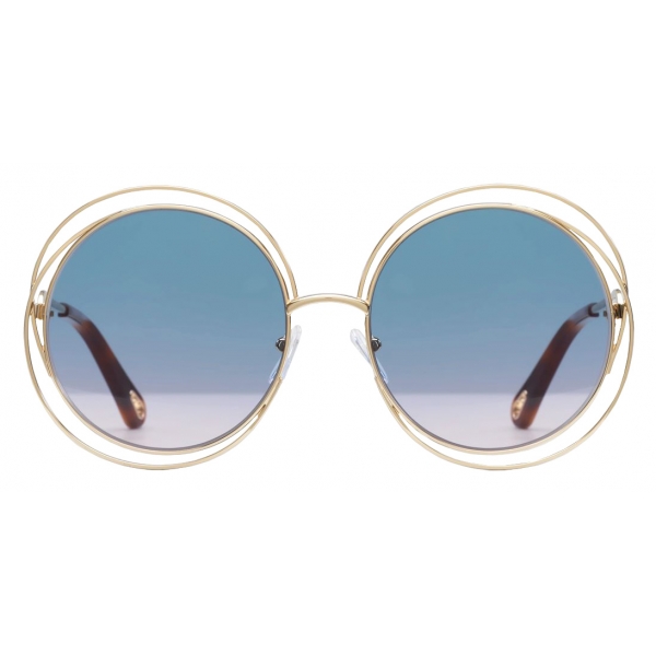 Chloé - Carlina Petite Round Sunglasses in Metal - Gold Light Blue Lilac - Chloé Eyewear