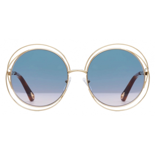 Chloé - Occhiali da Sole Rotondi Carlina Petite in Metallo - Oro Azzurro Lilac - Chloé Eyewear