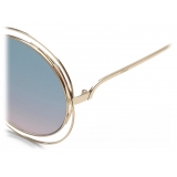 Chloé - Carlina Petite Round Sunglasses in Metal - Gold Light Blue Lilac - Chloé Eyewear