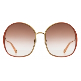 Chloé - Irene Oval Metal Sunglasses - Dark Brown Khaki - Chloé Eyewear
