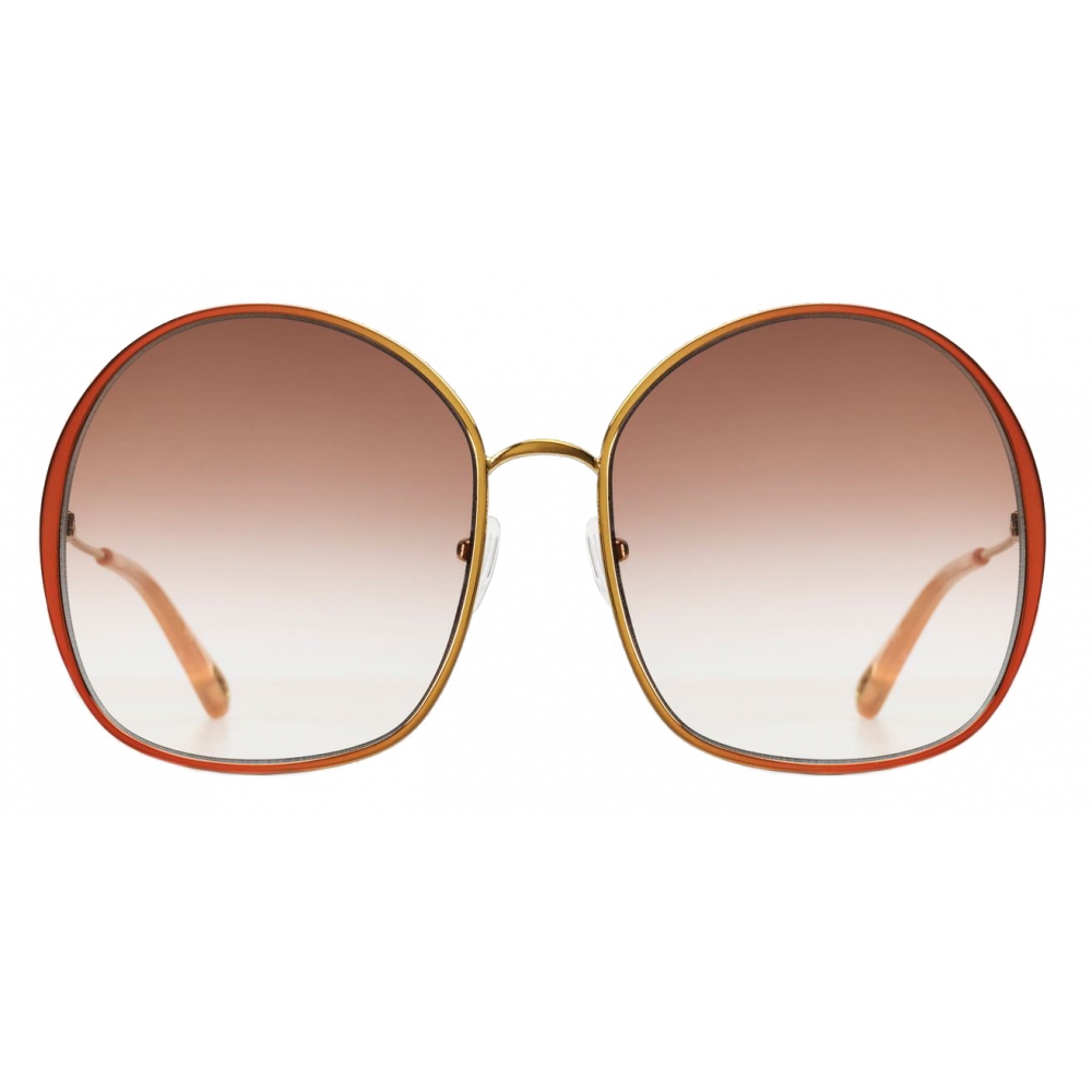 Chloé - Irene Oval Metal Sunglasses - Dark Brown Khaki - Chloé Eyewear