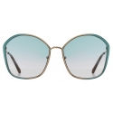 Chloé - Irene Butterfly Metal Sunglasses - Light Blue Green - Chloé Eyewear