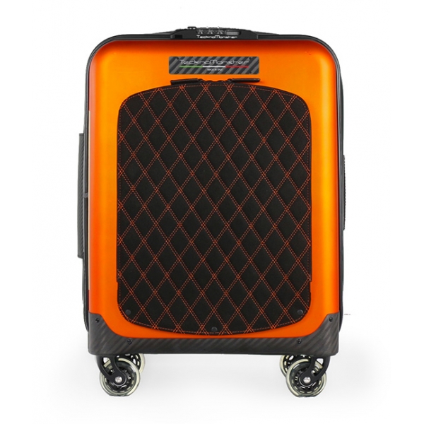 TecknoMonster - Trolley Akille Flap Orange in Carbon Fiber - Aeronautical Carbon Trolley Suitcase