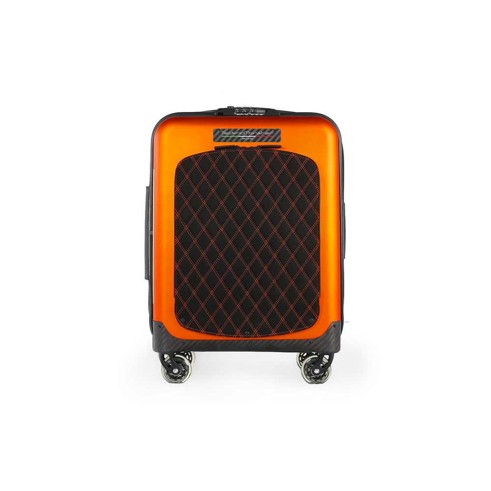 TecknoMonster - Trolley Akille Flap Orange in Carbon Fiber - Aeronautical Carbon Trolley Suitcase