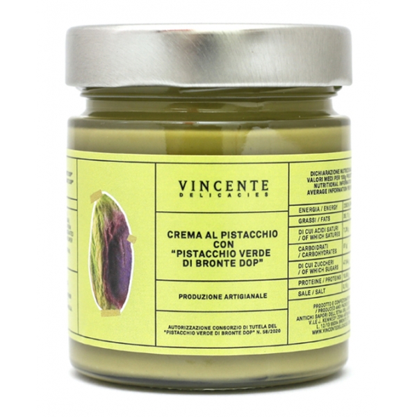 Vincente Delicacies - Crema al Pistacchio Verde di Bronte D.O.P. - Creme Spalmabili Artigianali - 180 g