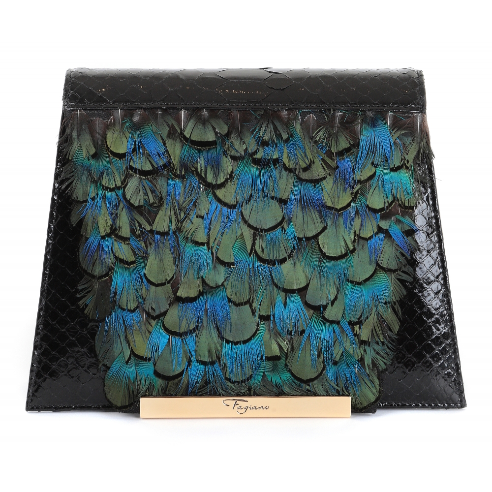 Maison Fagiano - Feathers Python - Blue Emerald - Artisan Bag - New Evening Exclusive Collection - Luxury - Handmade in Italy