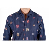 Poggianti 1985 - Denim Shirt with Embroidery - Handmade in Italy - New Luxury Exclusive Collection