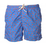 MC2 Saint Barth - Swimsuit Lighting Microfantasy Red Fishes - Blue Pattern - Luxury Exclusive Collection