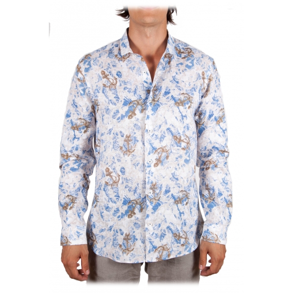 Poggianti 1985 - Linen Fantasy Shirt French Collar - Handmade in Italy - New Luxury Exclusive Collection