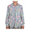 Poggianti 1985 - Camicia Righe con Fantasia Floreale Collo Morbido - Handmade in Italy - New Luxury Exclusive Collection