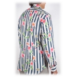 Poggianti 1985 - Striped Shirt with Floral Pattern Soft Collar - Handmade in Italy - New Luxury Exclusive Collection
