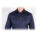 Poggianti 1985 - Blue Poplin Shirt Italian Collar - Handmade in Italy - New Luxury Exclusive Collection
