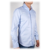 Poggianti 1985 - Light Blue Poplin Shirt Italian Collar - Handmade in Italy - New Luxury Exclusive Collection