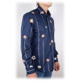 Poggianti 1985 - Blue Fantasy Shirt French Collar - Handmade in Italy - New Luxury Exclusive Collection