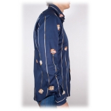 Poggianti 1985 - Camicia Fantasia Blu Collo Francese - Handmade in Italy - New Luxury Exclusive Collection