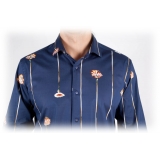Poggianti 1985 - Blue Fantasy Shirt French Collar - Handmade in Italy - New Luxury Exclusive Collection