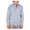 Poggianti 1985 - Camicia Fantasia Collo Morbido Azzurra - Handmade in Italy - New Luxury Exclusive Collection