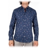 Poggianti 1985 - Camicia Fantasia Collo Morbido Blu - Handmade in Italy - New Luxury Exclusive Collection