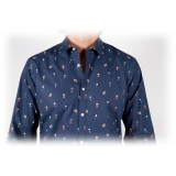 Poggianti 1985 - Blue Soft Collar Patterned Shirt - Handmade in Italy - New Luxury Exclusive Collection