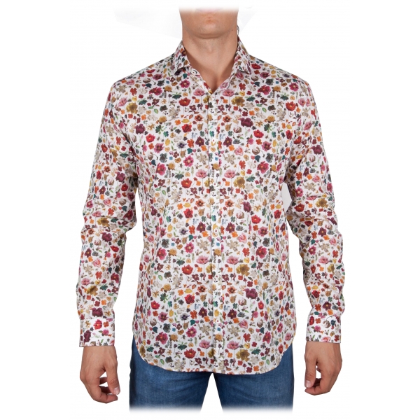 Poggianti 1985 - Camicia Fantasia Collo Morbido Multicolor - Handmade in Italy - New Luxury Exclusive Collection