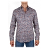 Poggianti 1985 - Camicia Fantasia su Riga Blu Collo Italiano - Handmade in Italy - New Luxury Exclusive Collection