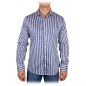 Poggianti 1985 - Blue-White Striped Shirt - Handmade in Italy - New Luxury Exclusive Collection