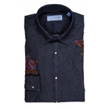 Poggianti 1985 - Denim Shirt with Patchwork Stars - Handmade in Italy - New Luxury Exclusive Collection